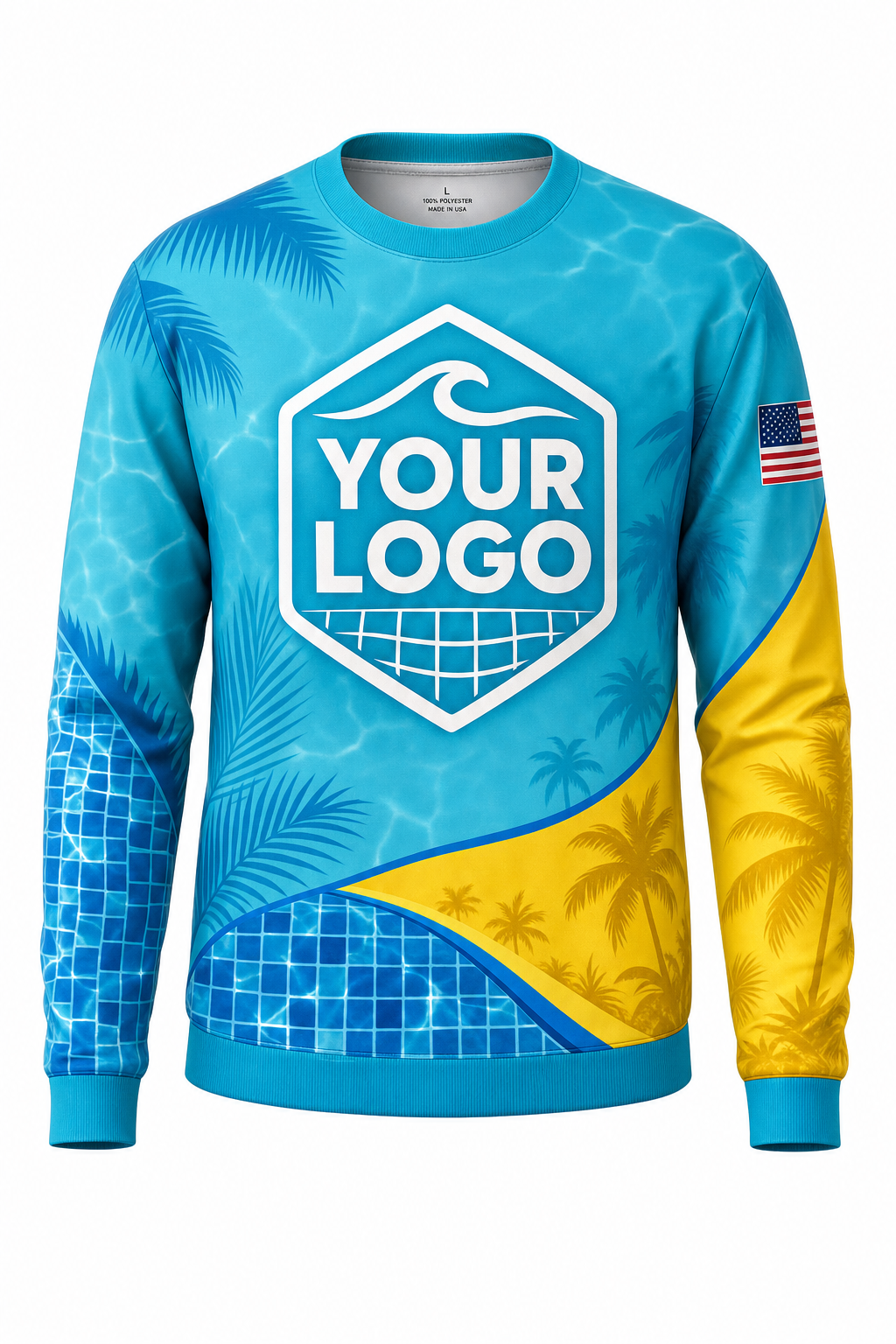 Tropical Mosaic custom pool cleaning crew uniform sweatshirt — front (sweatshirt-front)