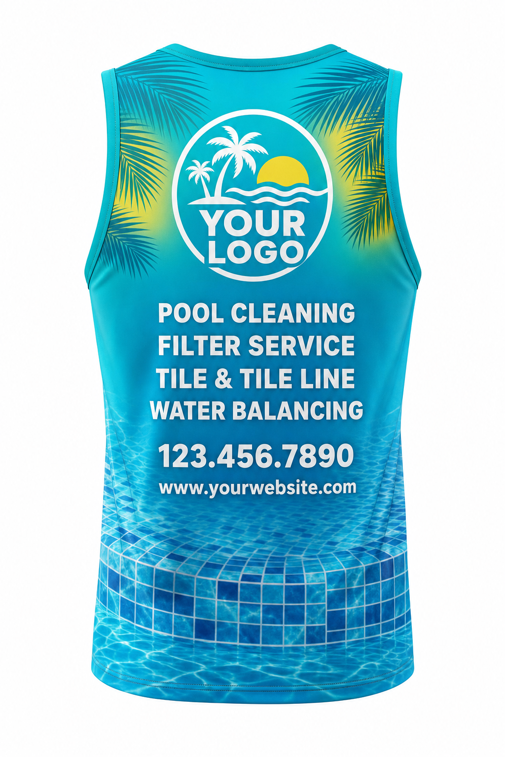 Tropical Mosaic custom pool cleaning & service crew uniform Tank Top — back