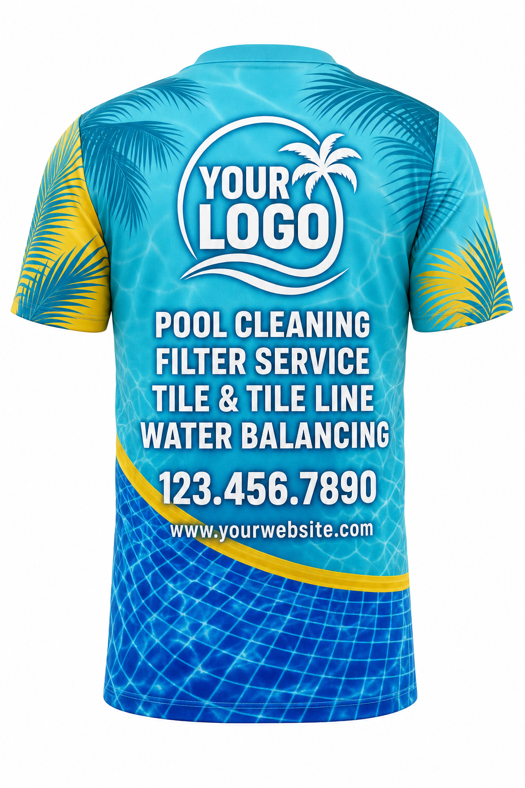 Tropical Mosaic custom pool cleaning crew uniform t-shirt — back (tee-back)
