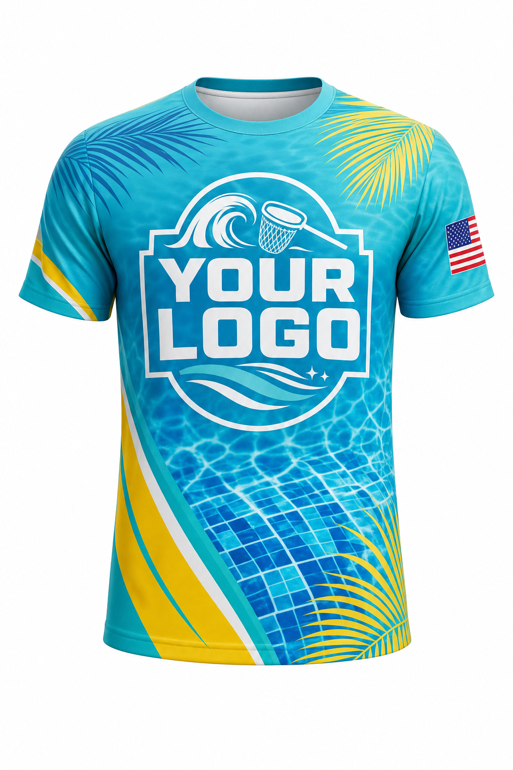 Tropical Mosaic custom pool cleaning crew uniform t-shirt — front (tee-front)