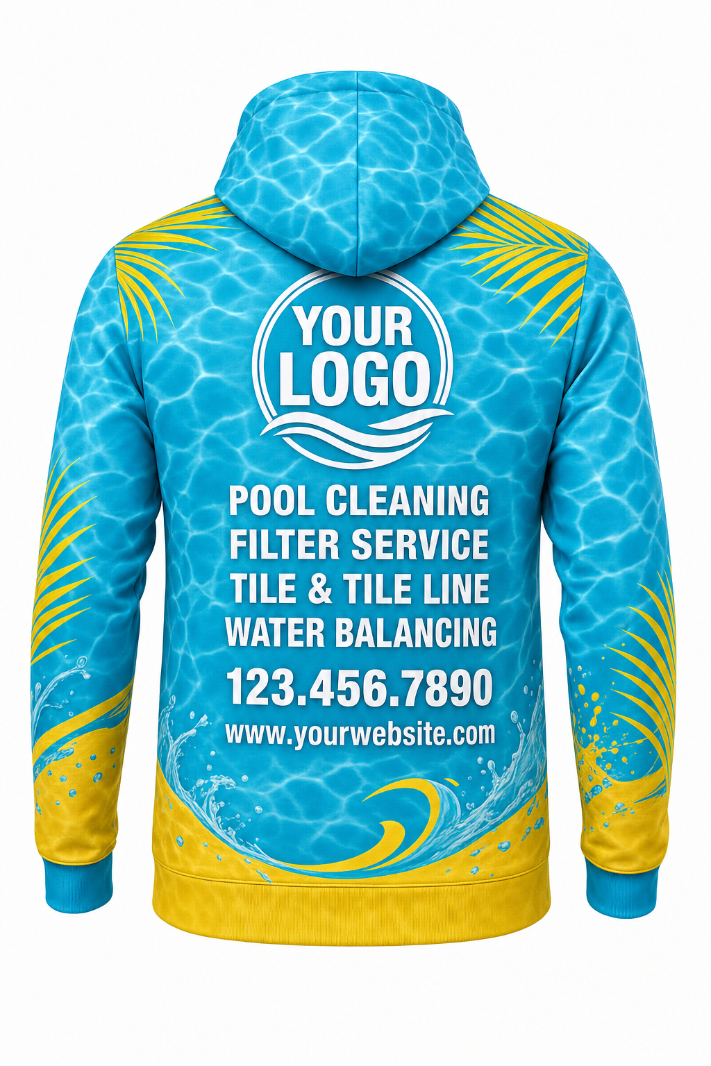 Tropical Ripple custom pool cleaning crew uniform hoodie — back (hoodie-back)