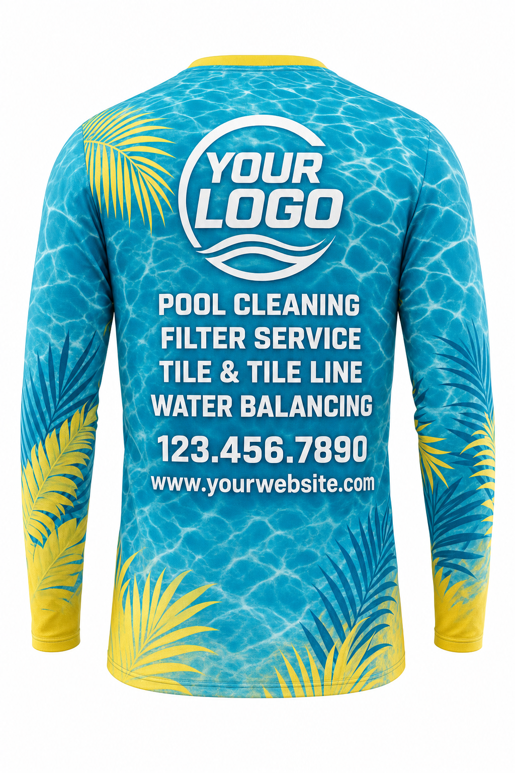 Tropical Ripple custom pool cleaning crew uniform long-sleeve shirt — back (longsleeve-back)