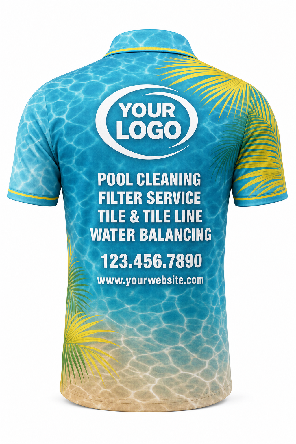 Tropical Ripple custom pool cleaning crew uniform polo shirt — back (polo-back)