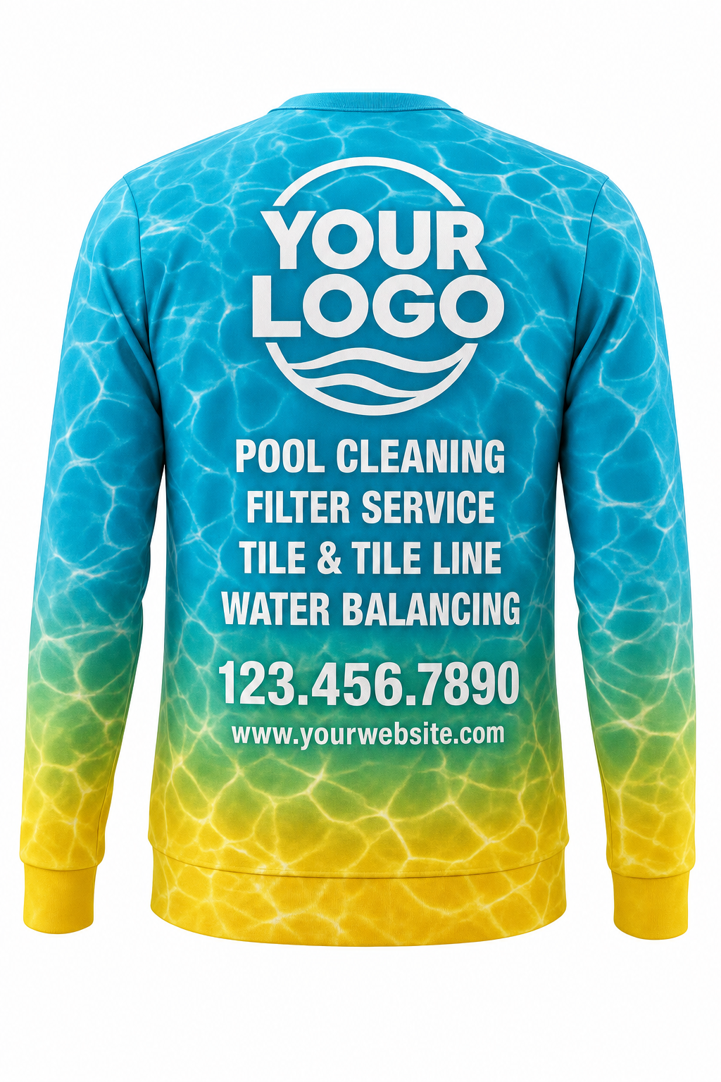 Tropical Ripple custom pool cleaning crew uniform sweatshirt — back (sweatshirt-back)