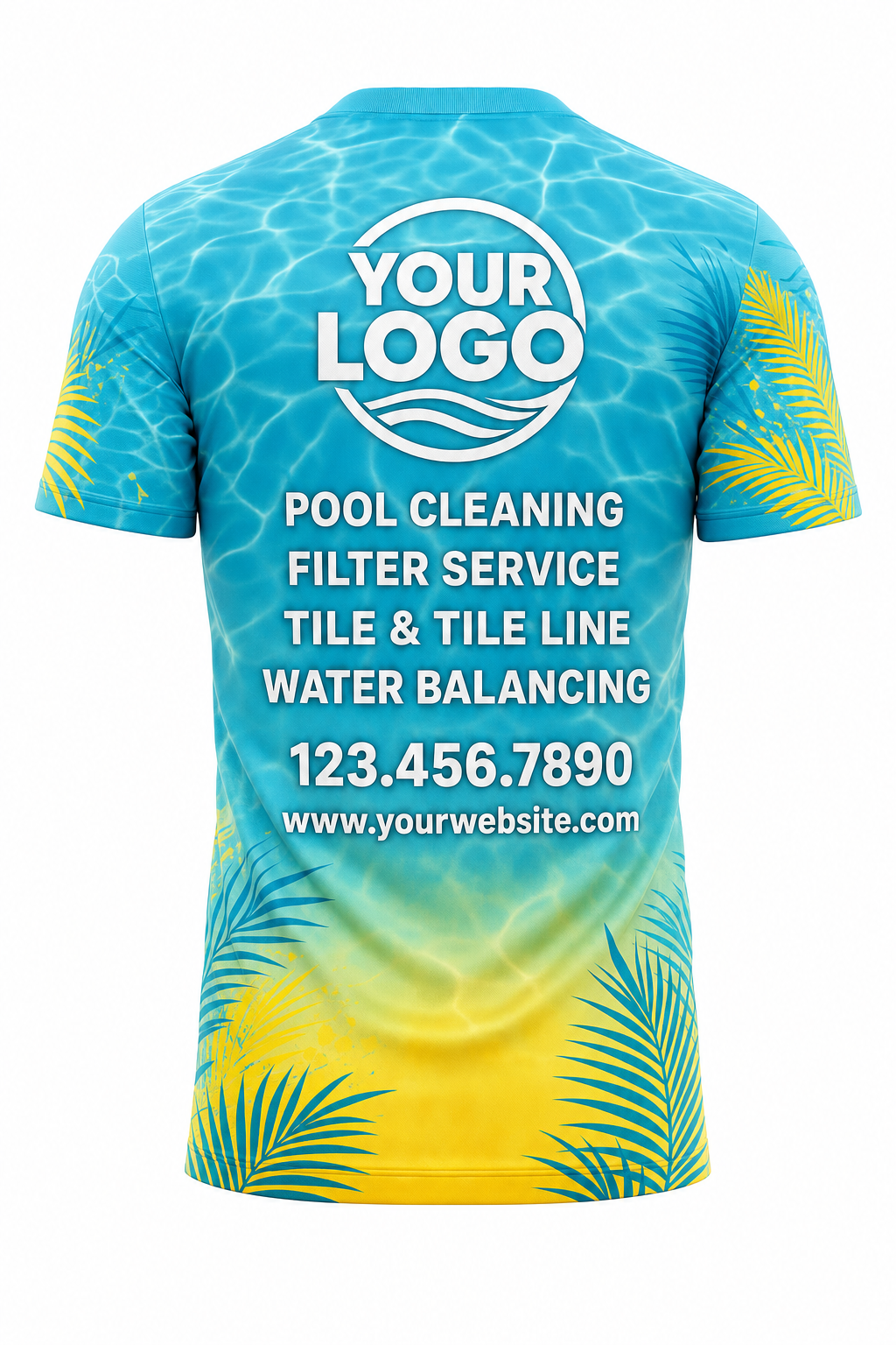 Tropical Ripple custom pool cleaning crew uniform t-shirt — back (tee-back)