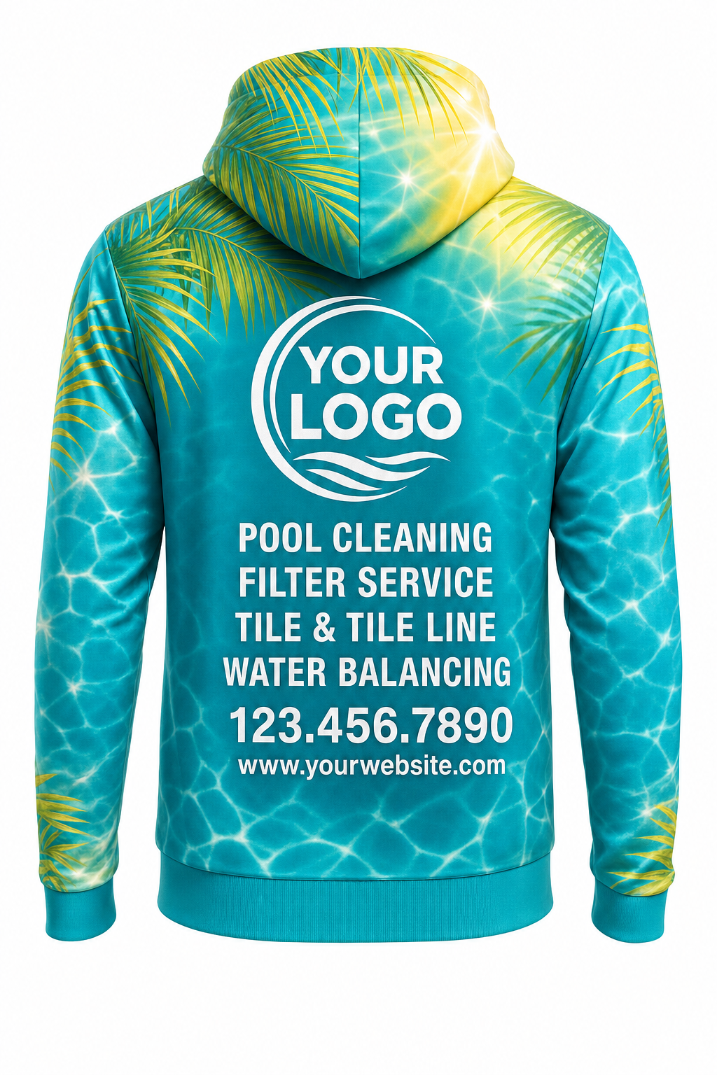Tropical Sun Sparkle custom pool cleaning crew uniform hoodie — back (hoodie-back)