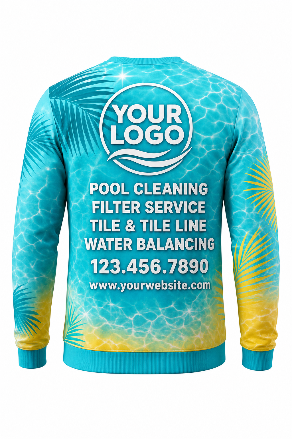 Tropical Sun Sparkle custom pool cleaning crew uniform sweatshirt — back (sweatshirt-back)