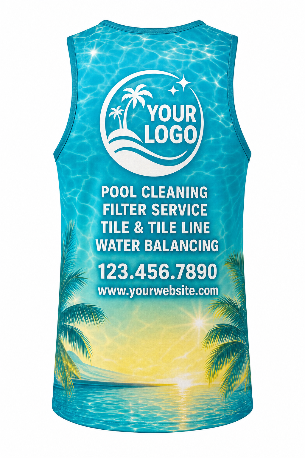 Tropical Sun Sparkle custom pool cleaning & service crew uniform Tank Top — back