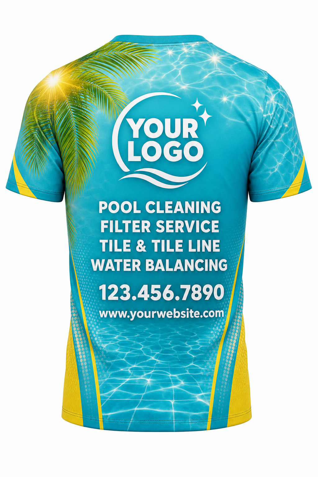 Tropical Sun Sparkle custom pool cleaning crew uniform t-shirt — back (tee-back)