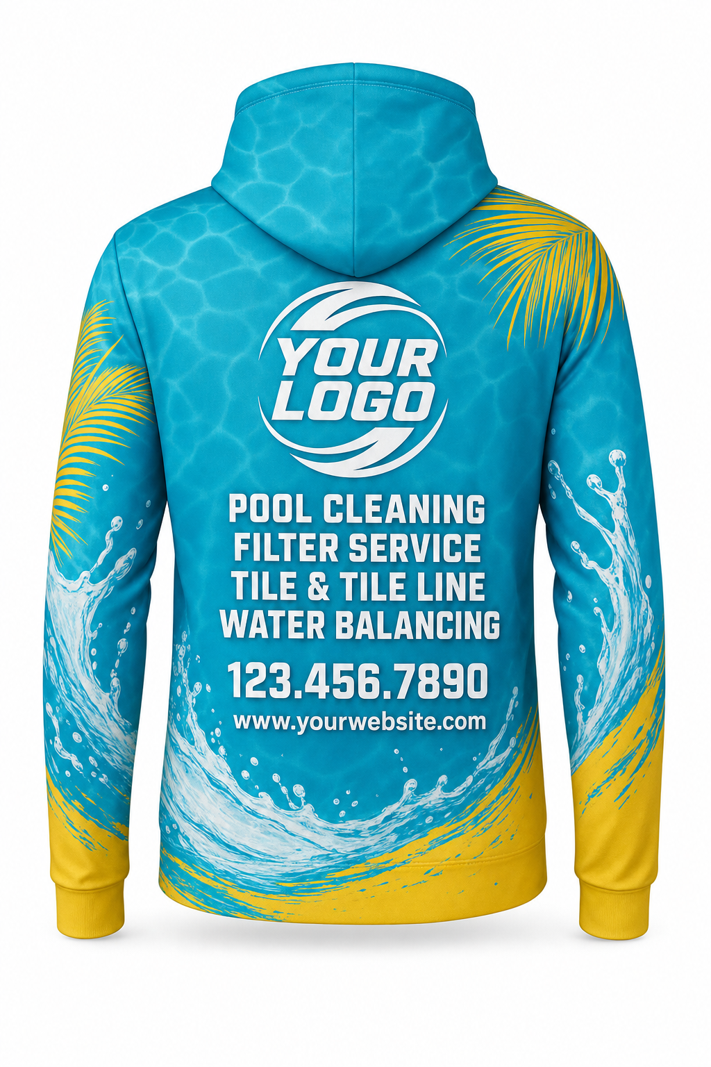 Tropical Splash custom pool cleaning crew uniform hoodie — back (hoodie-back)