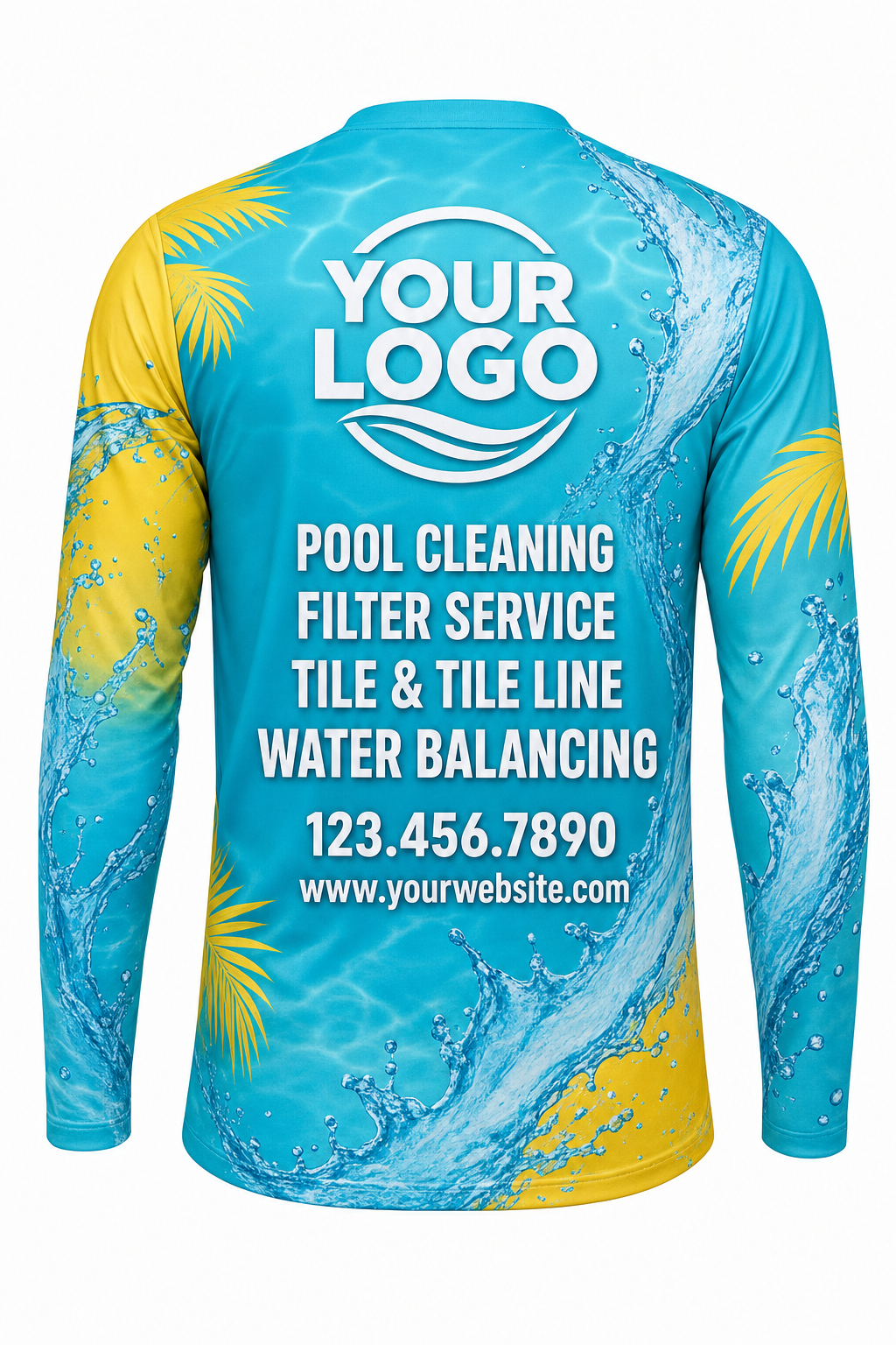 Tropical Splash custom pool cleaning crew uniform long-sleeve shirt — back (longsleeve-back)