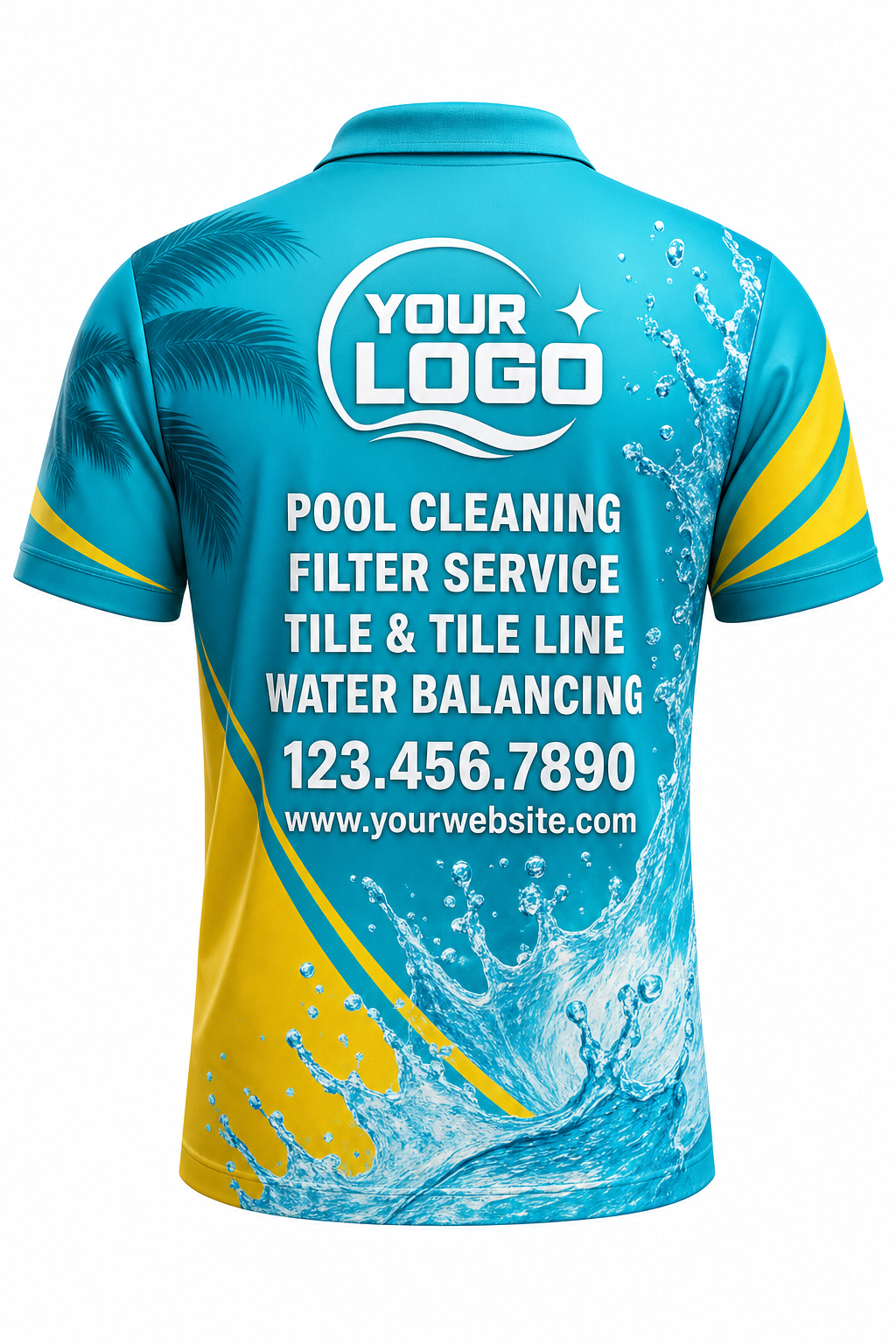 Tropical Splash custom pool cleaning crew uniform polo shirt — back (polo-back)