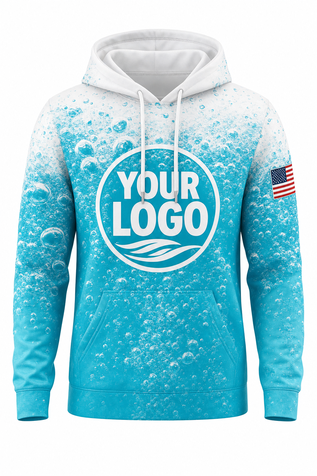 Turquoise Bubbles custom pool cleaning crew uniform hoodie — front (hoodie-front)