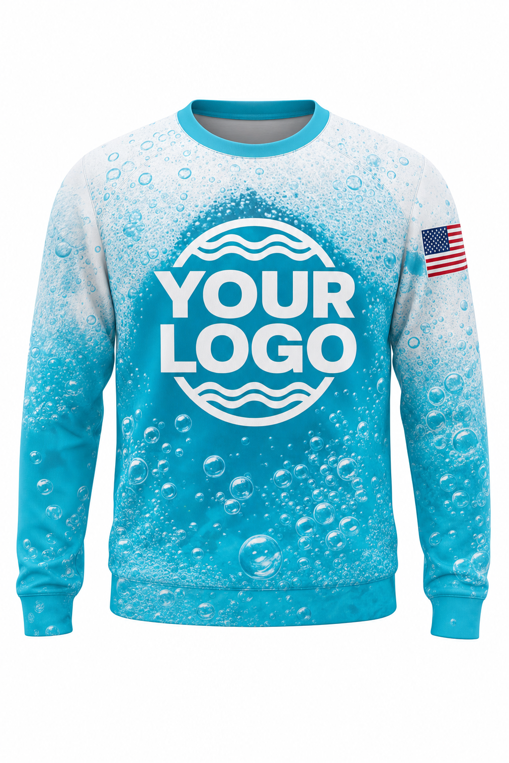 Turquoise Bubbles custom pool cleaning crew uniform sweatshirt — front (sweatshirt-front)