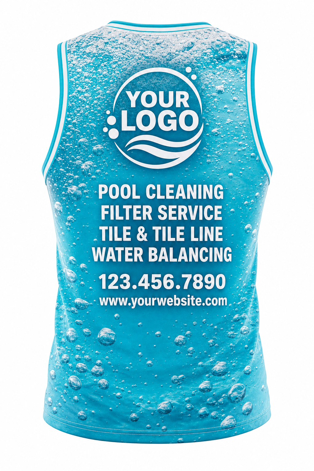 Turquoise Bubbles custom pool cleaning & service crew uniform Tank Top — back