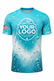 Turquoise Bubbles custom pool cleaning crew uniform t-shirt — front (tee-front)