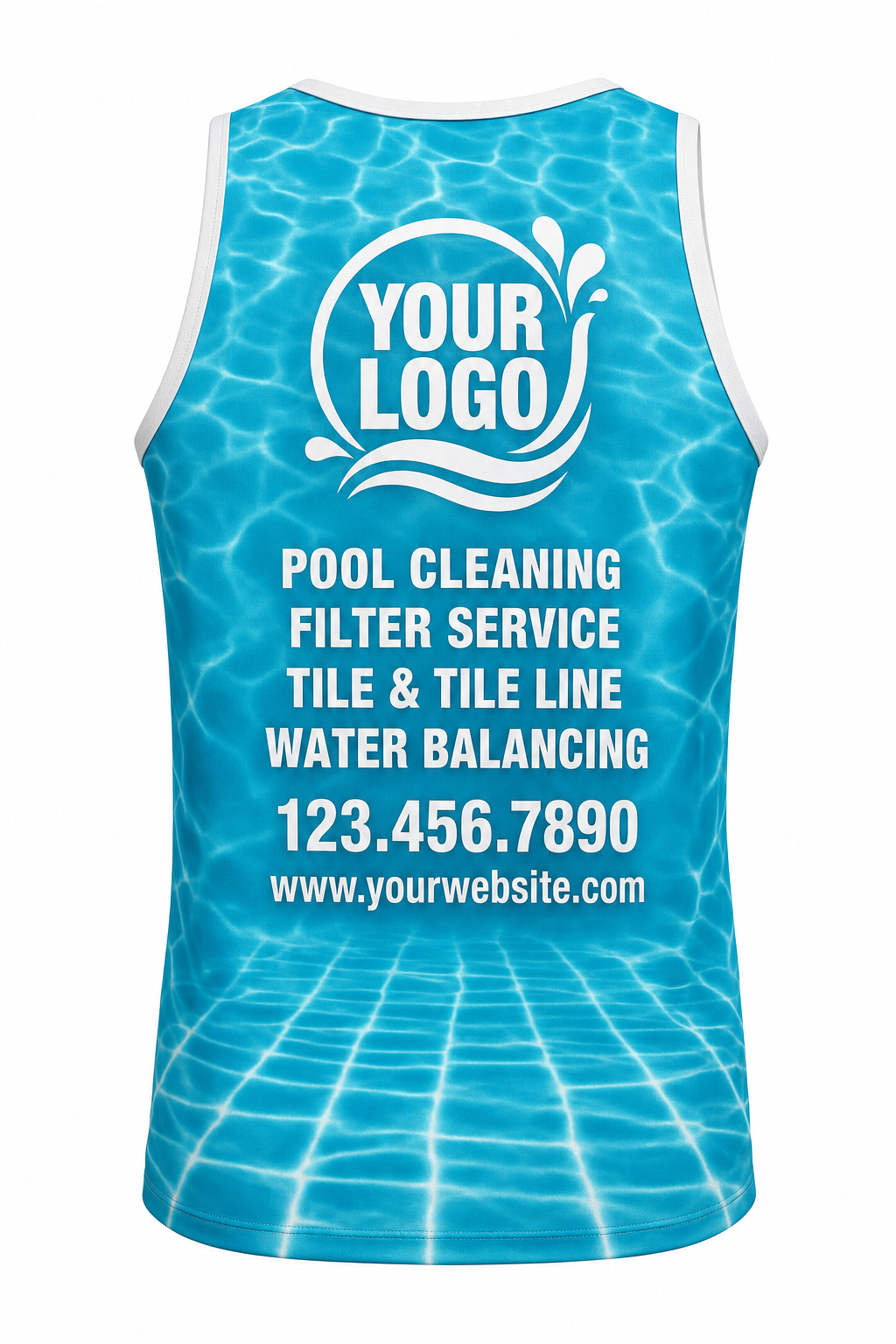 Turquoise Caustics custom pool cleaning & service crew uniform Tank Top — back