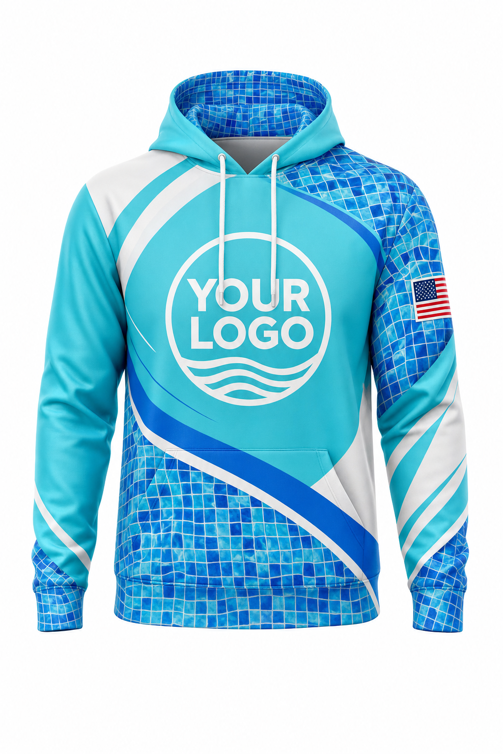 Turquoise Mosaic custom pool cleaning crew uniform hoodie — front (hoodie-front)