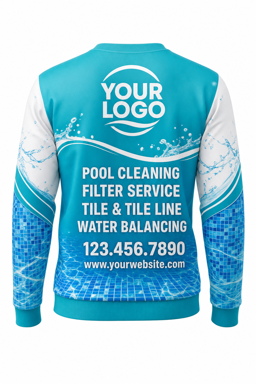 Turquoise Mosaic custom pool cleaning crew uniform sweatshirt — back (sweatshirt-back)