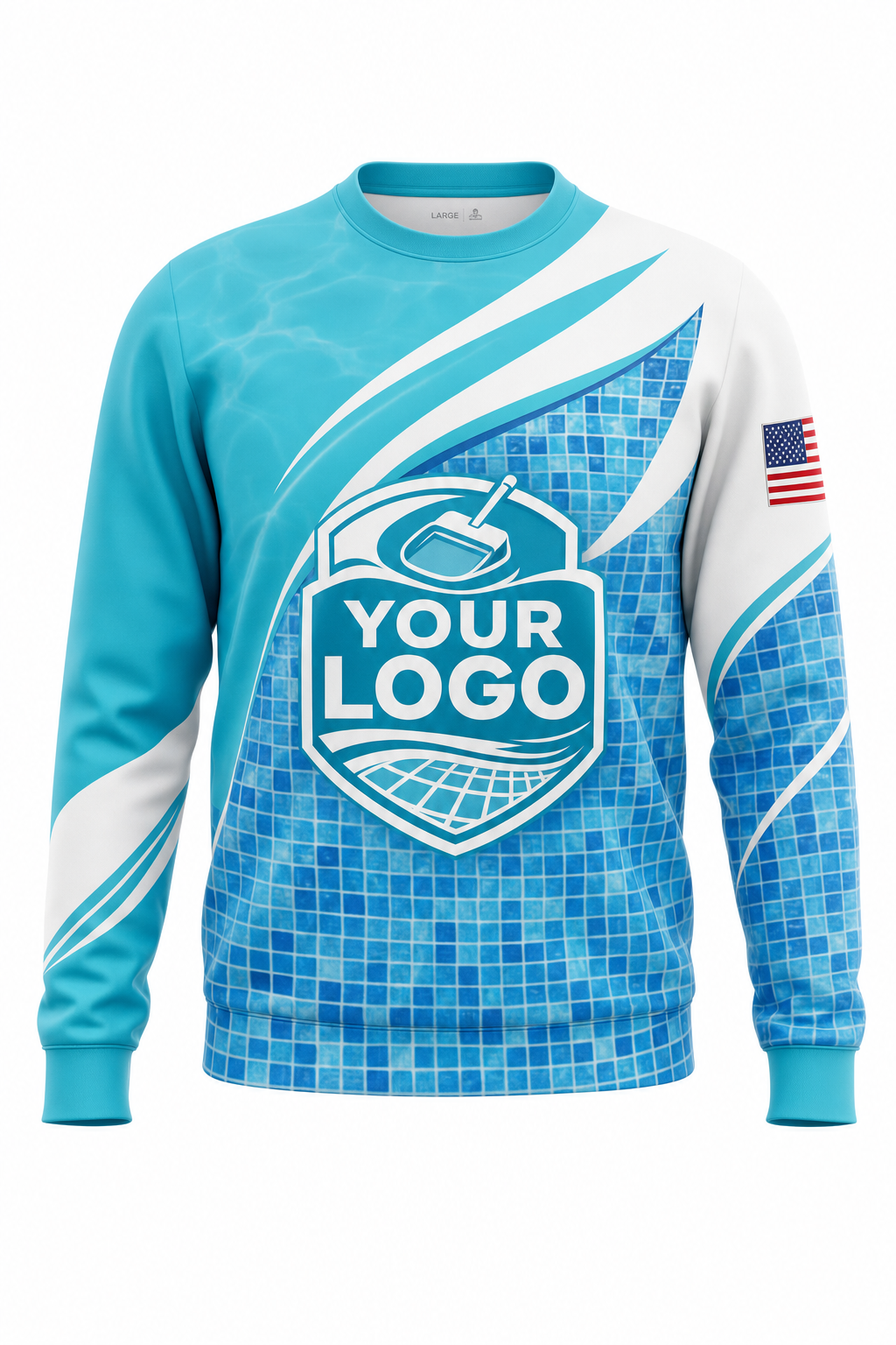 Turquoise Mosaic custom pool cleaning crew uniform sweatshirt — front (sweatshirt-front)