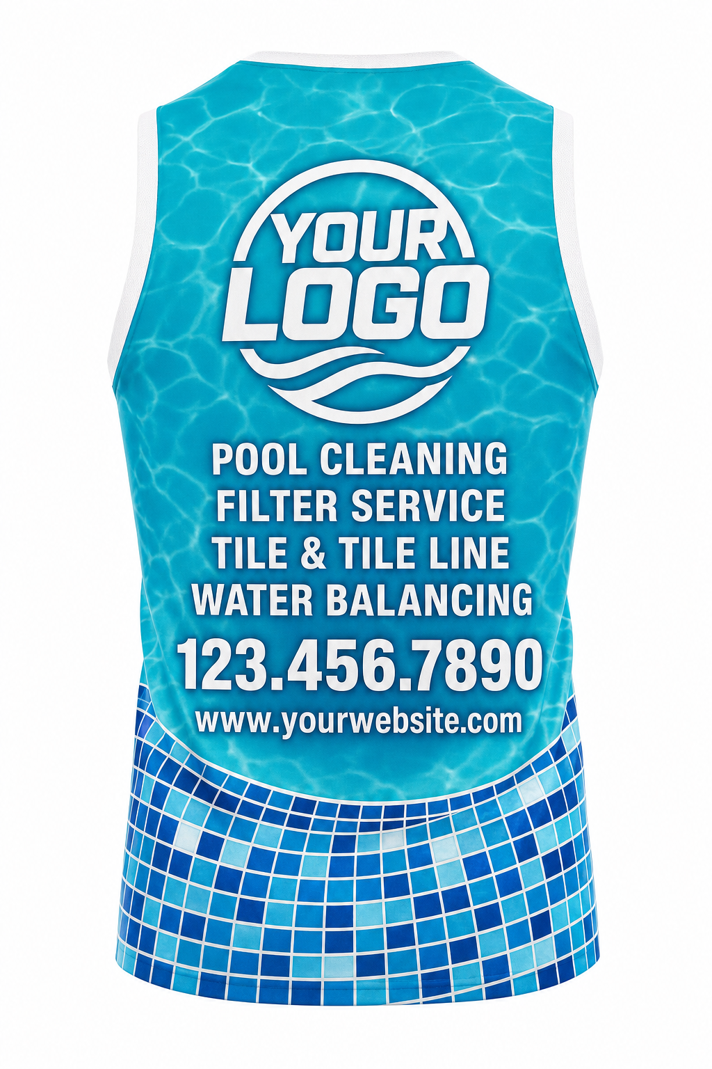 Turquoise Mosaic custom pool cleaning & service crew uniform Tank Top — back