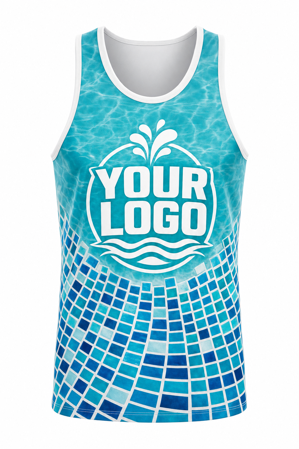 Turquoise Mosaic custom pool cleaning & service crew uniform Tank Top — front