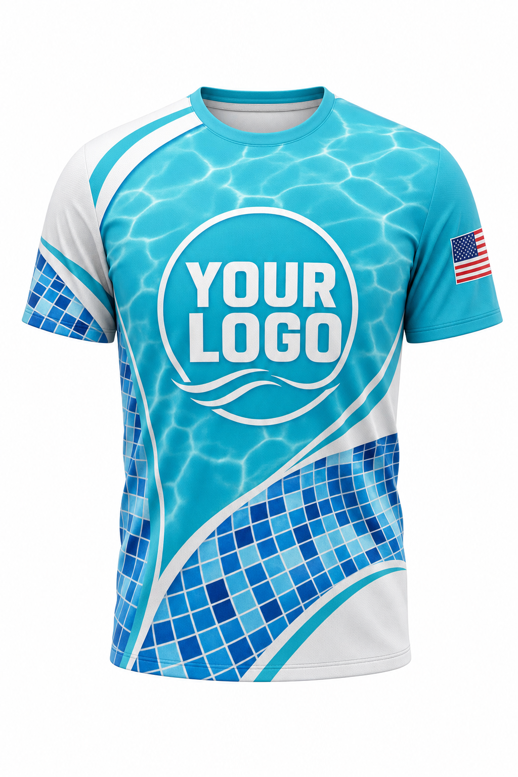 Turquoise Mosaic custom pool cleaning crew uniform t-shirt — front (tee-front)