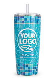 Turquoise Mosaic custom pool cleaning & service crew uniform Tumbler — front