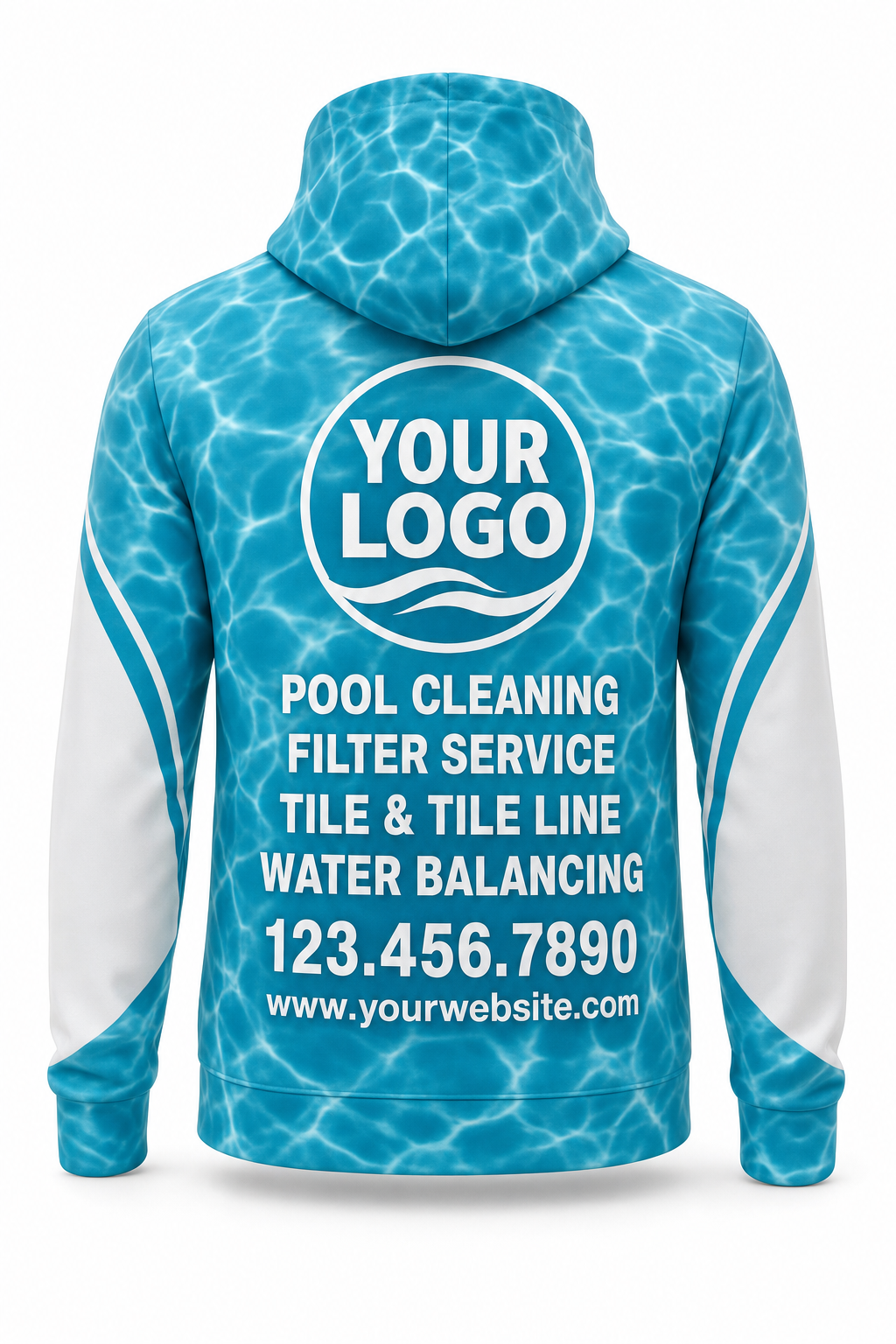 Turquoise Ripple custom pool cleaning crew uniform hoodie — back (hoodie-back)
