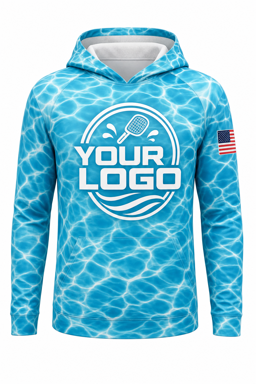 Turquoise Ripple custom pool cleaning crew uniform hoodie — front (hoodie-front)