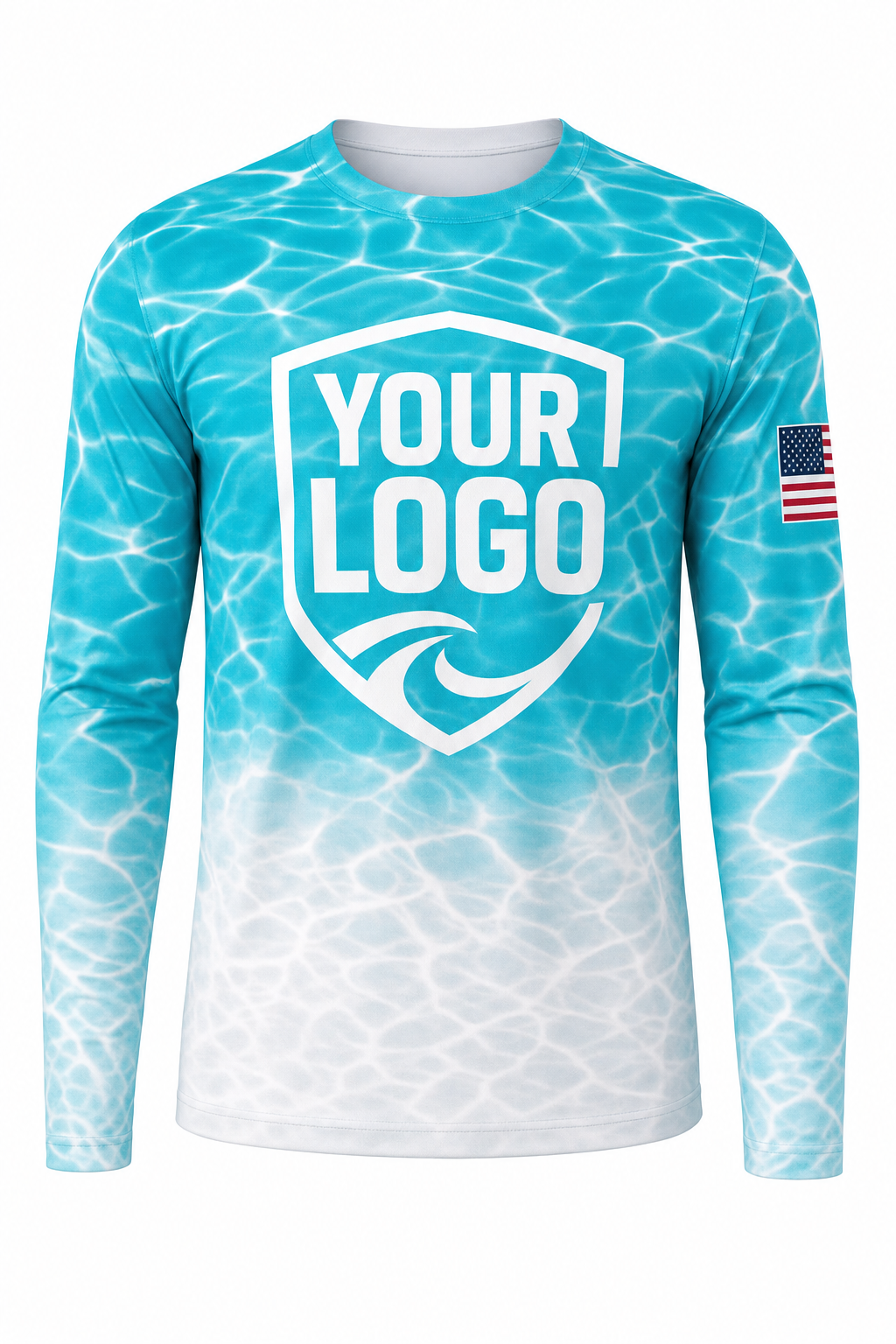 Turquoise Ripple custom pool cleaning crew uniform long-sleeve shirt — front (longsleeve-front)