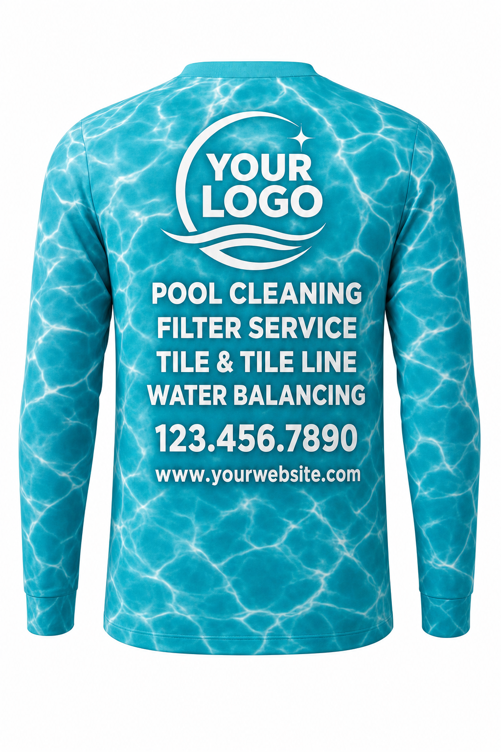 Turquoise Ripple custom pool cleaning crew uniform sweatshirt — back (sweatshirt-back)