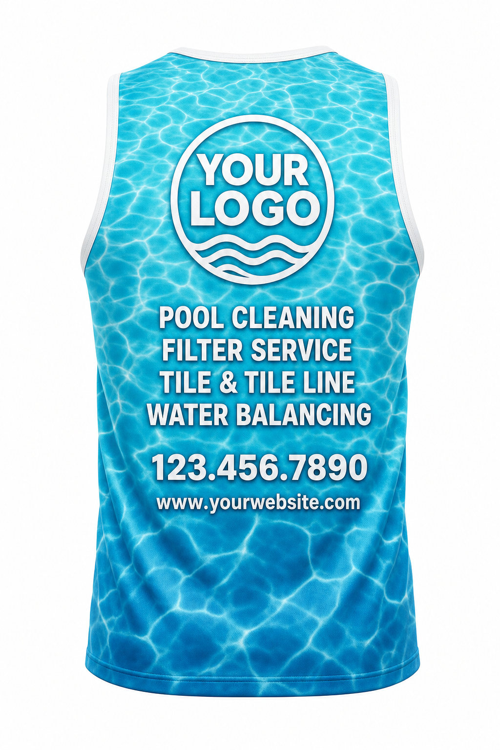 Turquoise Ripple custom pool cleaning & service crew uniform Tank Top — back