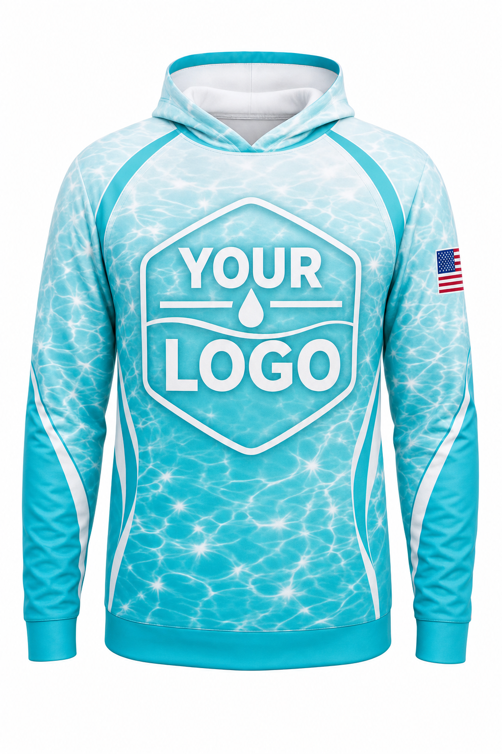 Turquoise Sun Sparkle custom pool cleaning crew uniform hoodie — front (hoodie-front)