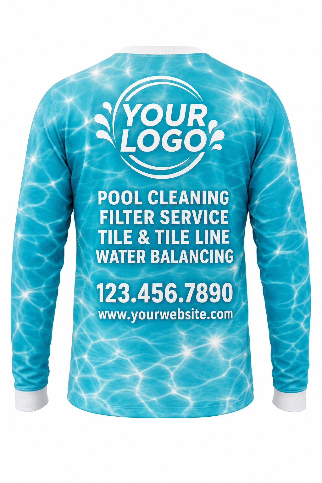 Turquoise Sun Sparkle custom pool cleaning crew uniform sweatshirt — back (sweatshirt-back)