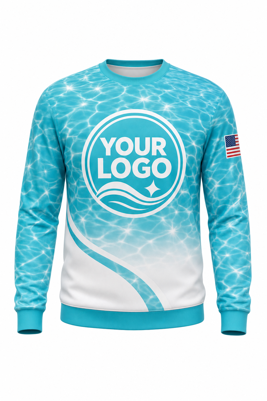 Turquoise Sun Sparkle custom pool cleaning crew uniform sweatshirt — front (sweatshirt-front)