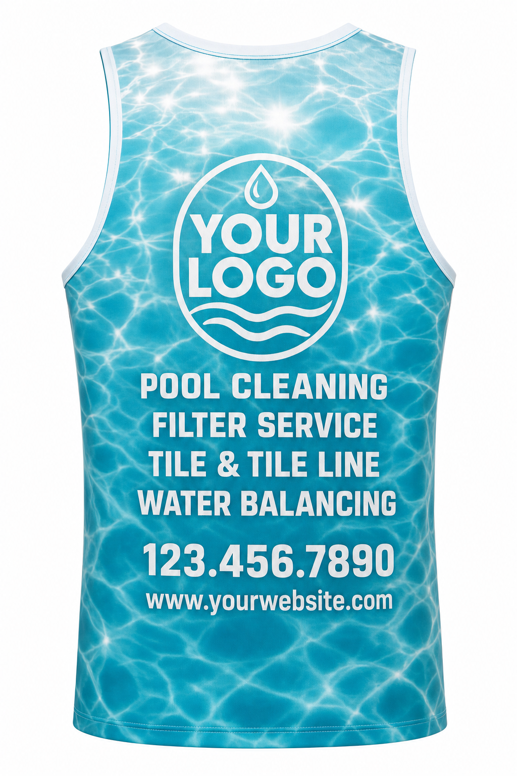 Turquoise Sun Sparkle custom pool cleaning & service crew uniform Tank Top — back