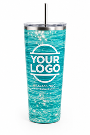 Turquoise Sun Sparkle custom pool cleaning & service crew uniform Tumbler — front