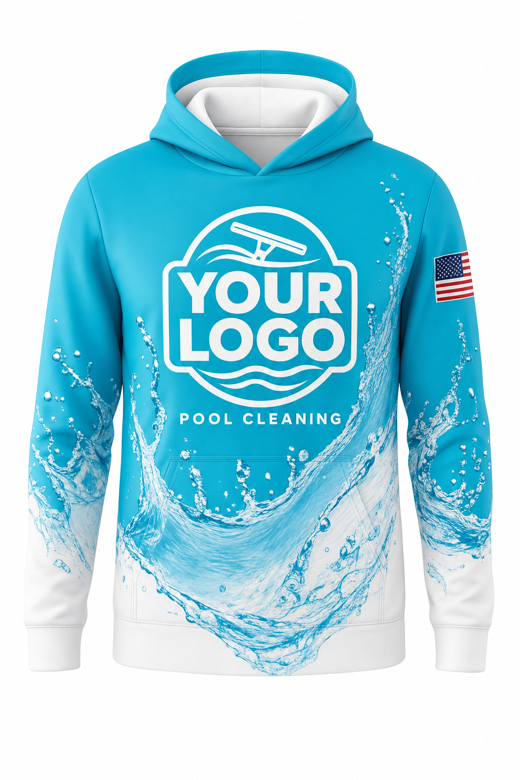 Turquoise Splash custom pool cleaning crew uniform hoodie — front (hoodie-front)