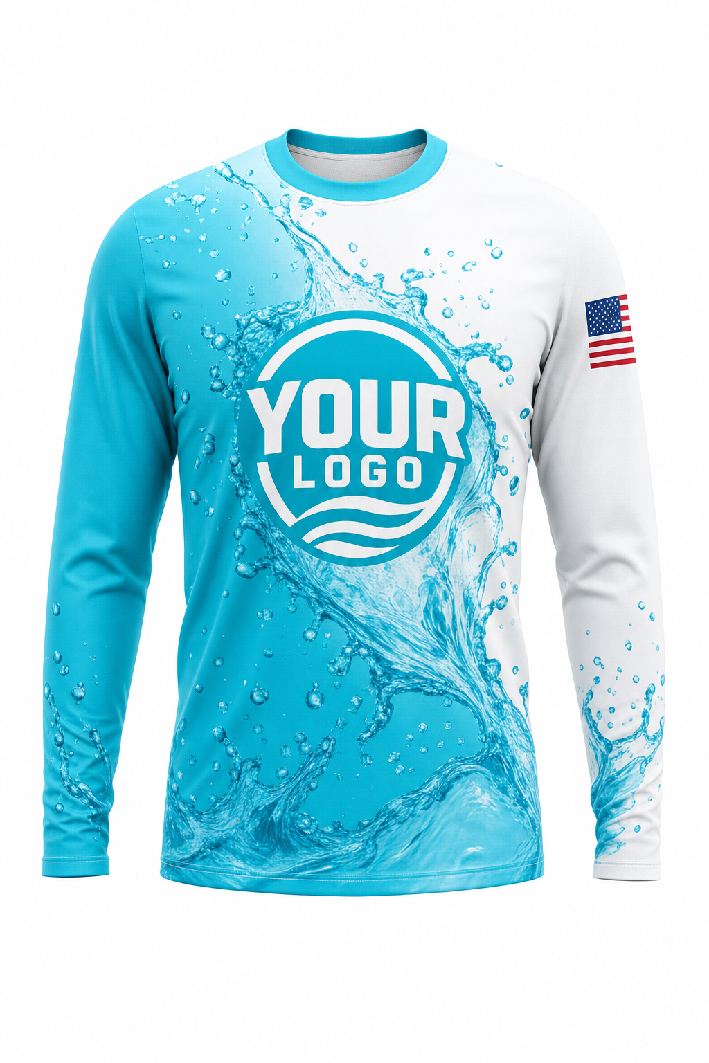 Turquoise Splash custom pool cleaning crew uniform long-sleeve shirt — front (longsleeve-front)