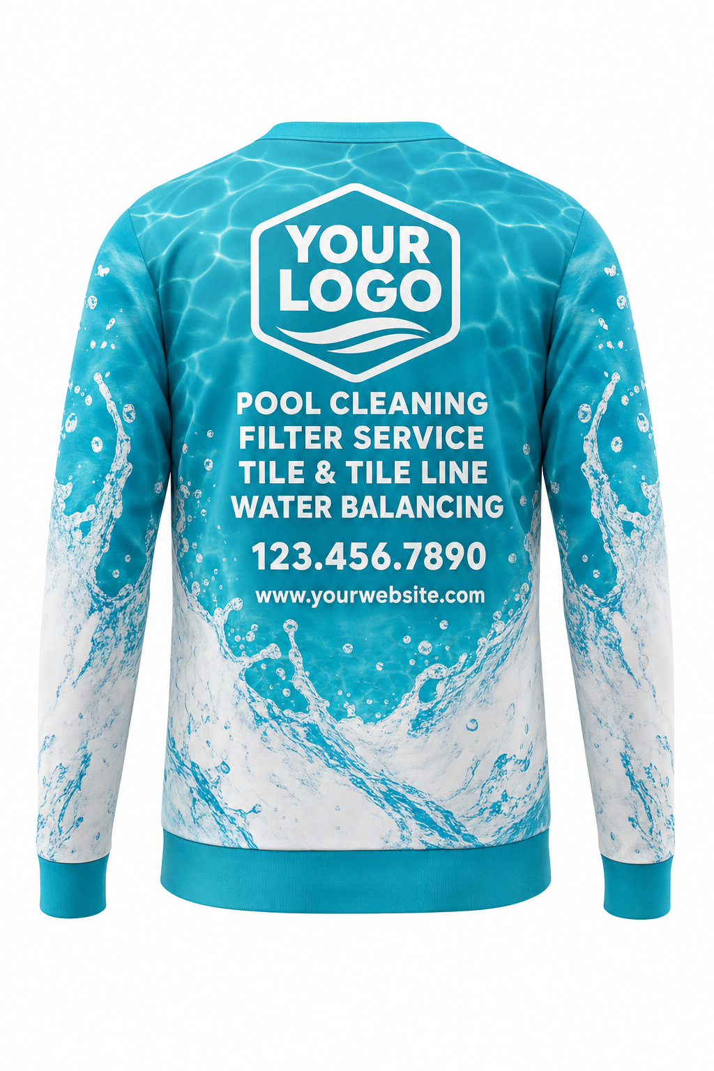 Turquoise Splash custom pool cleaning crew uniform sweatshirt — back (sweatshirt-back)