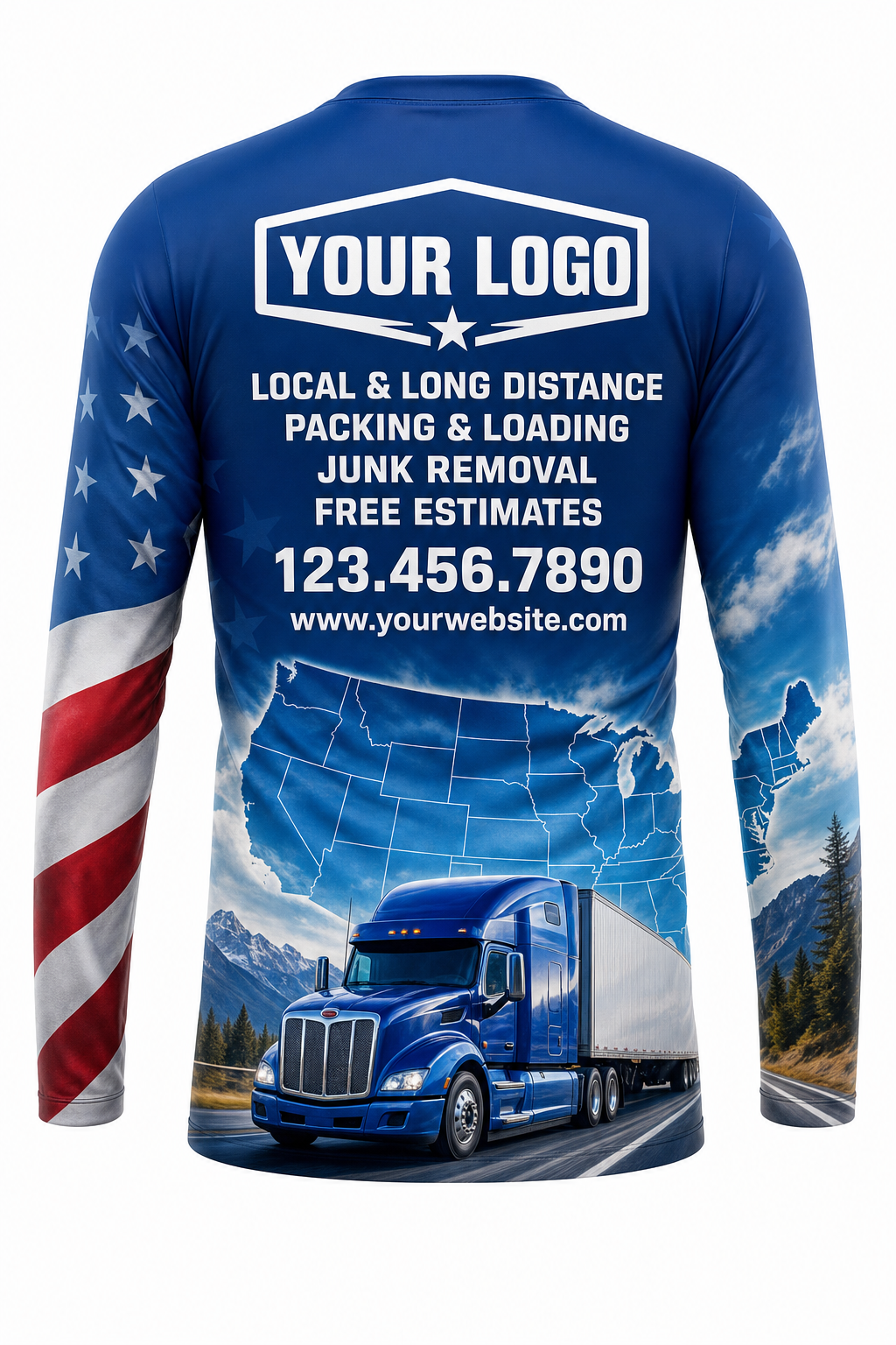 USA Route custom moving & junk removal crew uniform Long Sleeve — back