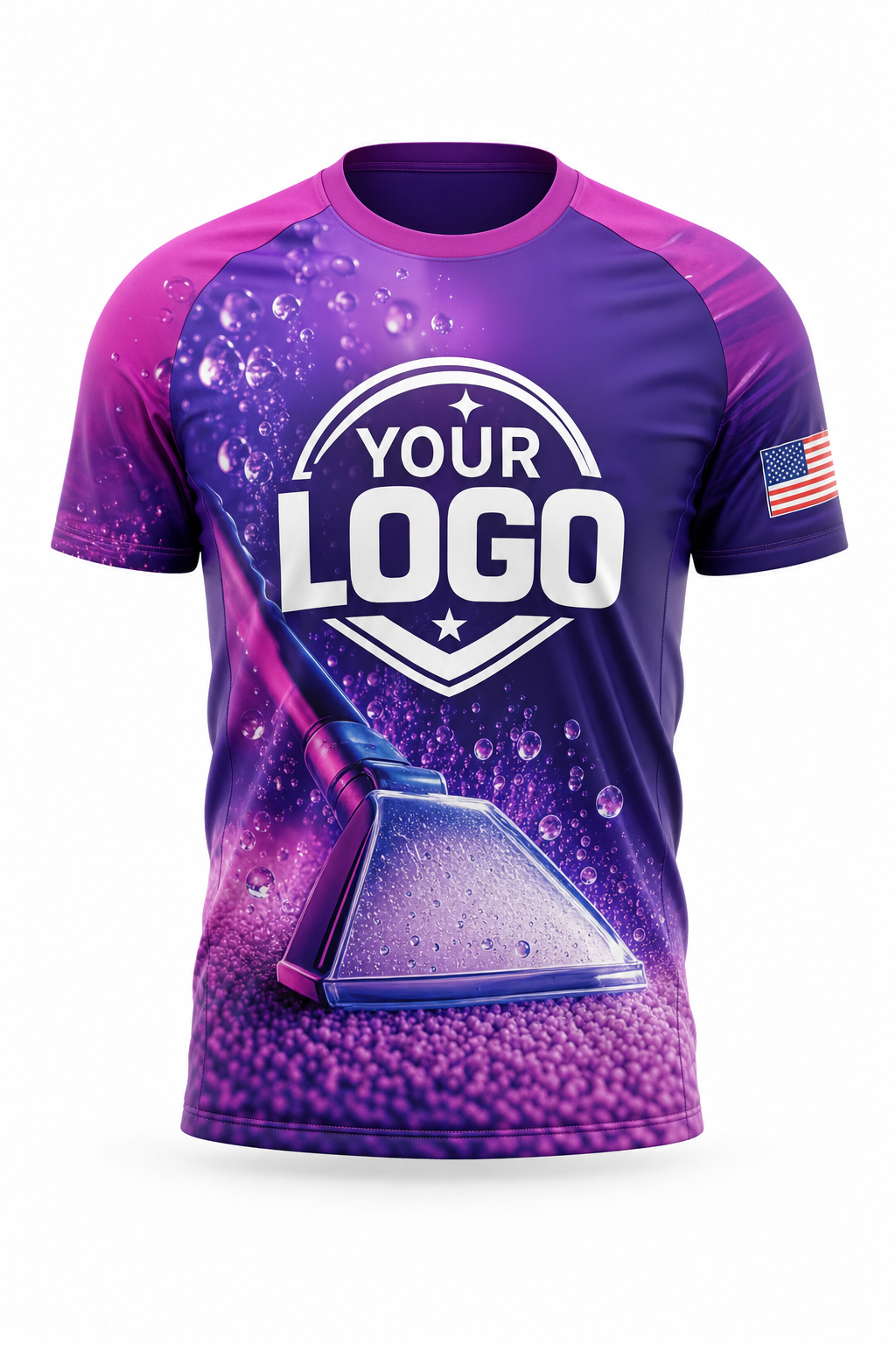 Violet Extraction custom carpet cleaning crew uniform t-shirt — front (tee-front)