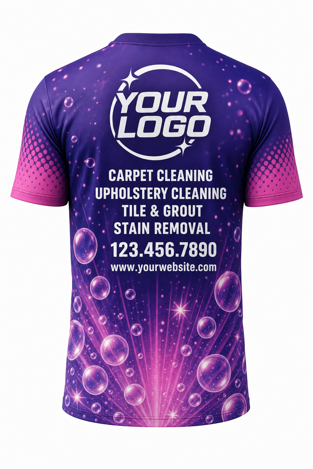Violet Fresh Burst custom carpet cleaning crew uniform t-shirt — back (tee-back)