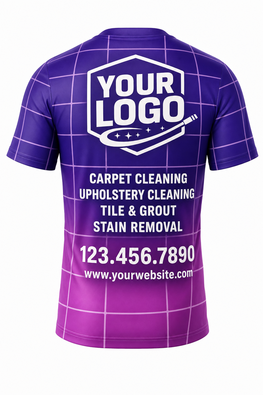 Violet Tile & Grout custom carpet cleaning crew uniform t-shirt — back (tee-back)
