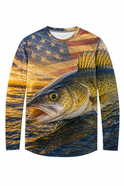 Walleye American Flag Fishing Shirt - custom crew uniform