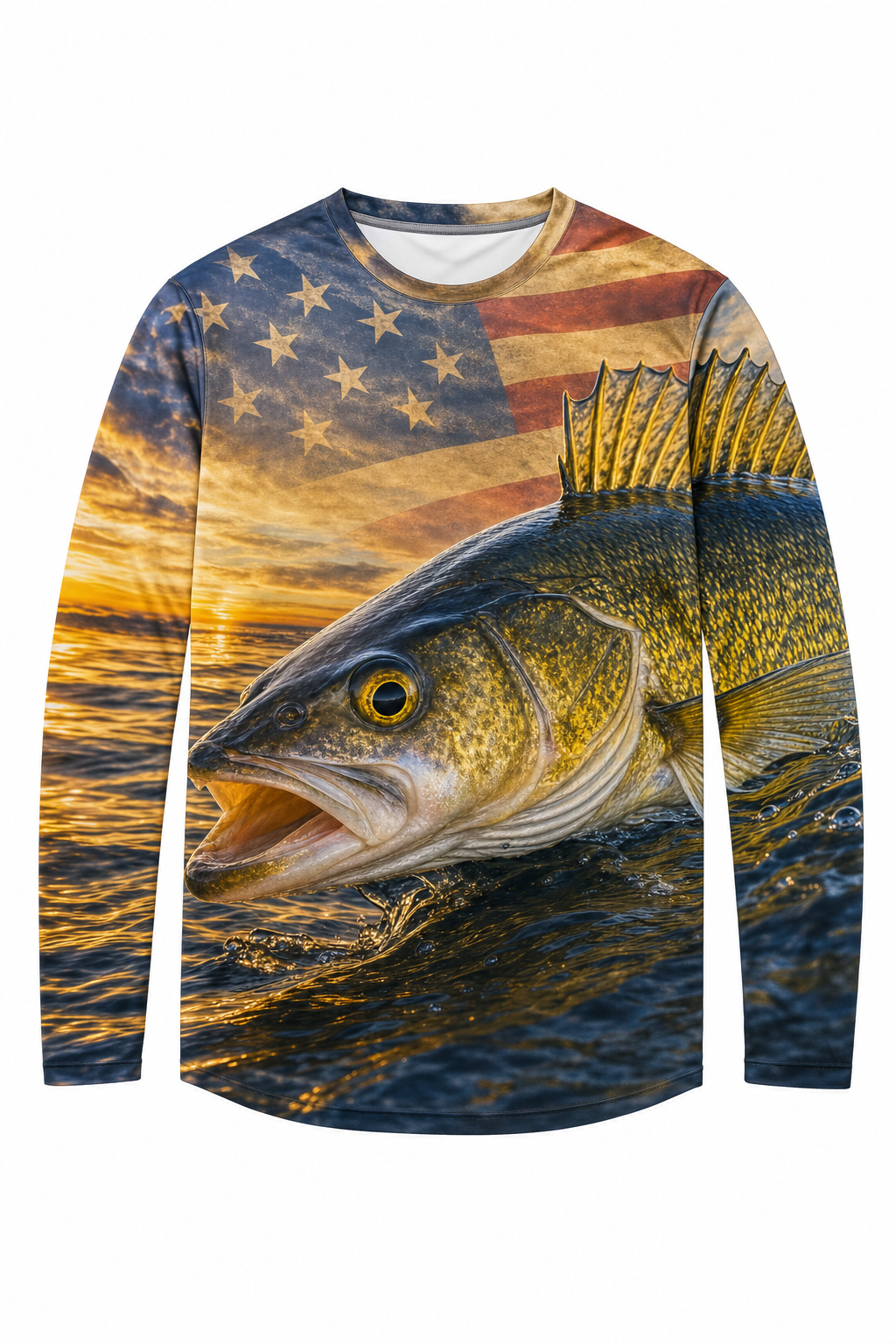 Walleye American Flag Fishing Shirt - custom crew uniform