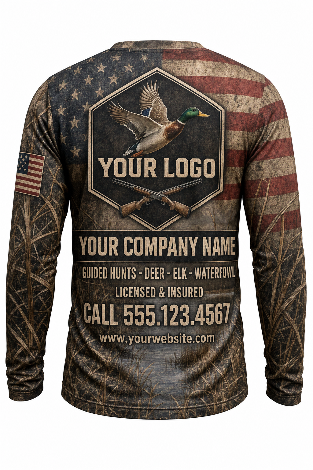 Waterfowl American Flag Custom Hunting Team Uniform - custom crew uniform