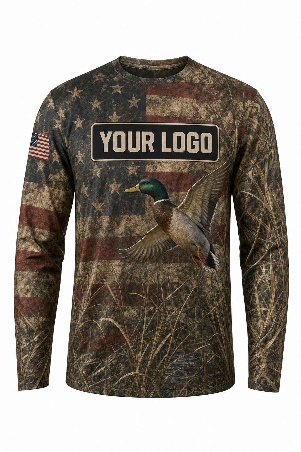 Waterfowl American Flag Custom Hunting Team Uniform - custom crew uniform