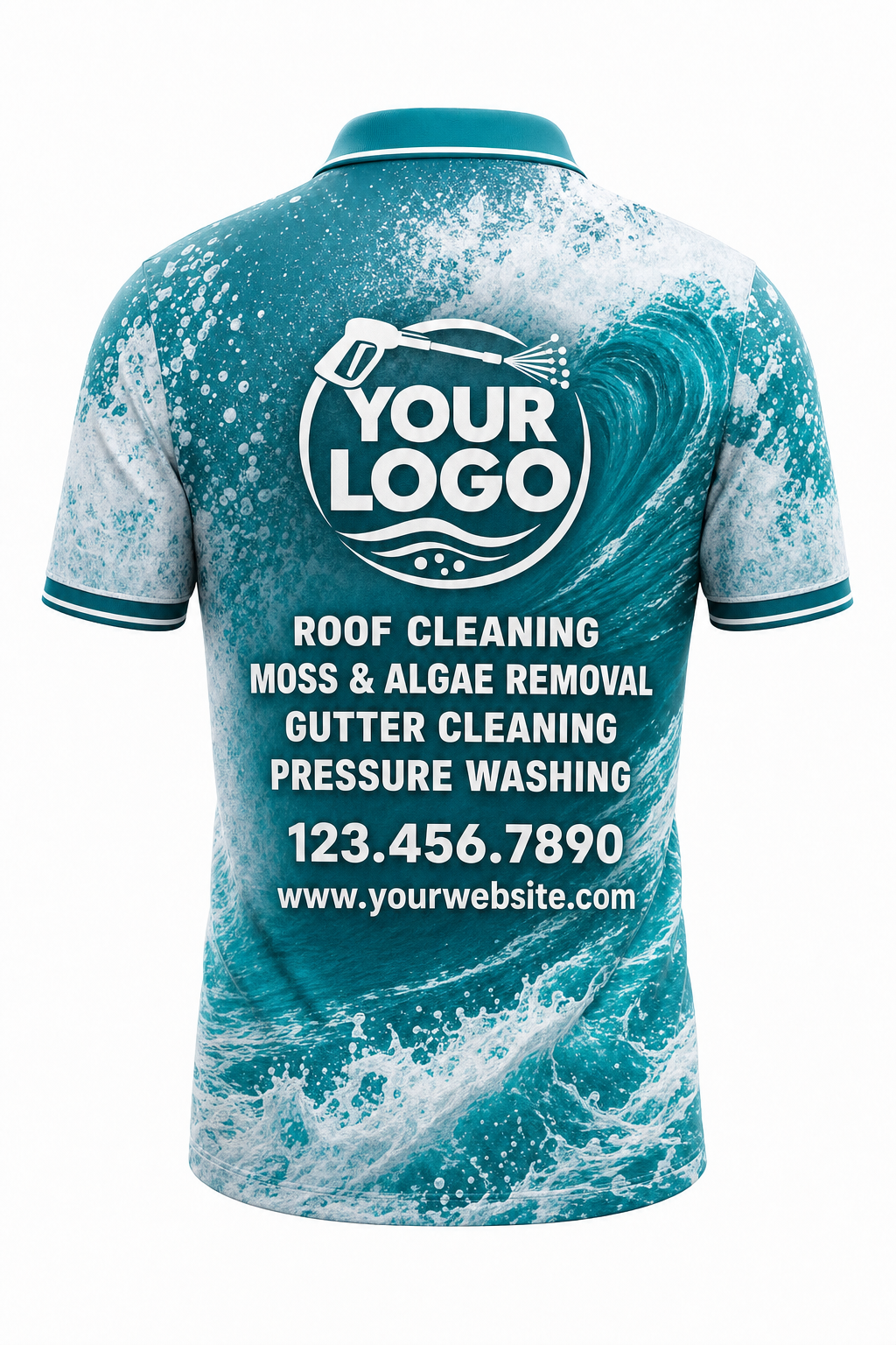 Wave Break custom roof cleaning & pressure washing crew uniform Polo — back
